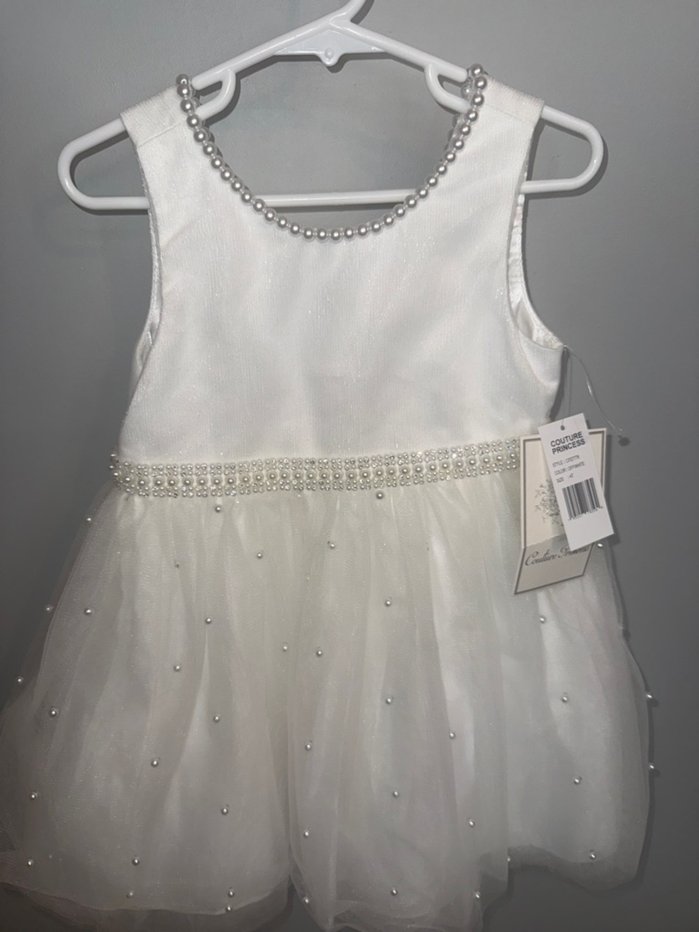 Ivory Pearl-Trim Tulle Formal Dress for Girls